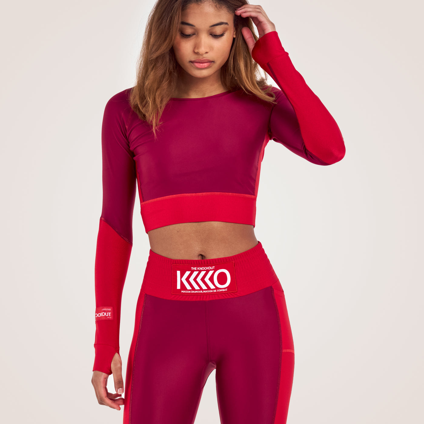 The Knockout Paris cropped long sleeved top in red